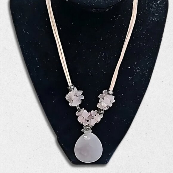 Quartz Necklace Silver tone Beads Suede Cord Customizable Length Light Pink W OS - Picture 1 of 5